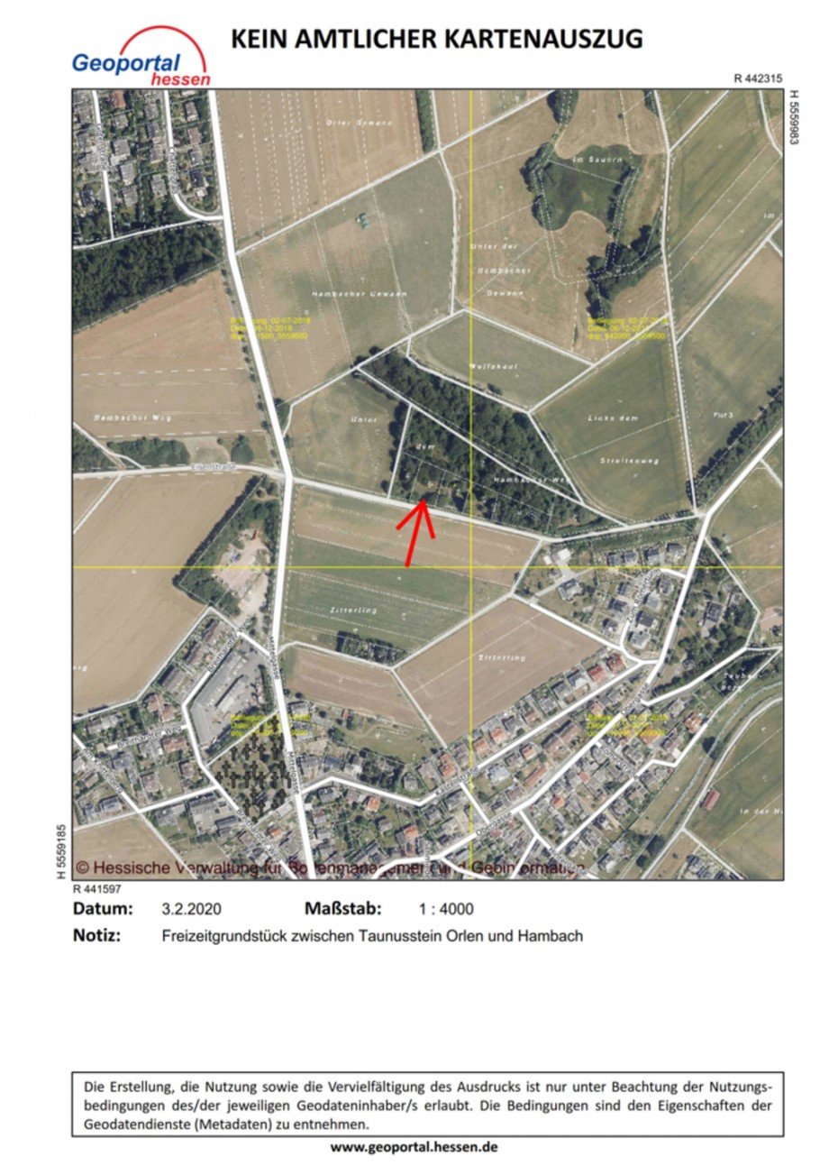 Liegenschaftskarte Freizeitgrundst�ck Taunusstein Orlen