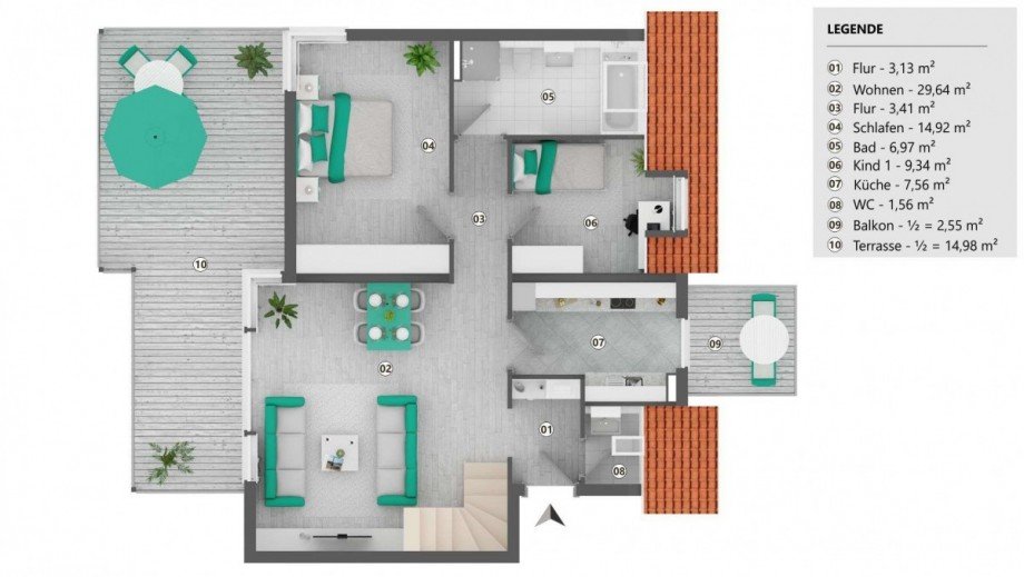 Grundriss 2.OG Penthousewohnung Wiesbaden