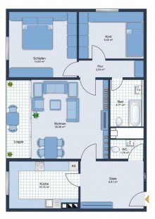 Grundriss Eine lohnende Investition: Sanierungsbed�rftige Wohnung in sehr gepflegter Wohnanlage