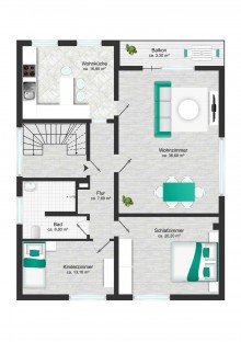 Grundriss Modernisierte Wohnung mit Luxus-Bad, XL-K�che und Fernblick