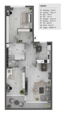 Grundriss Barrierearme Erdgeschosswohnung mit Sonnenloggia