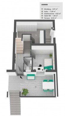 Grundriss EG Klein, aber fein: Traumhaft modernisiertes Reihenendhaus in guter Lage