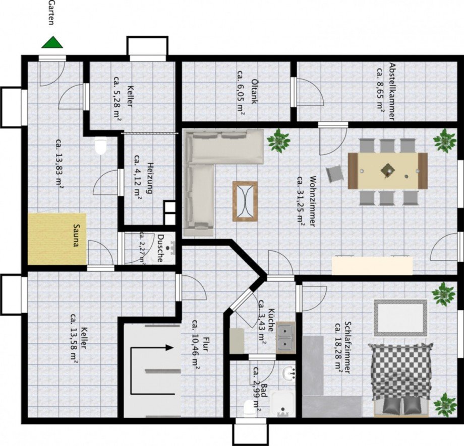 Grundsriss KG mit M�beln Einfamilienhaus Nast�tten-Hunzel